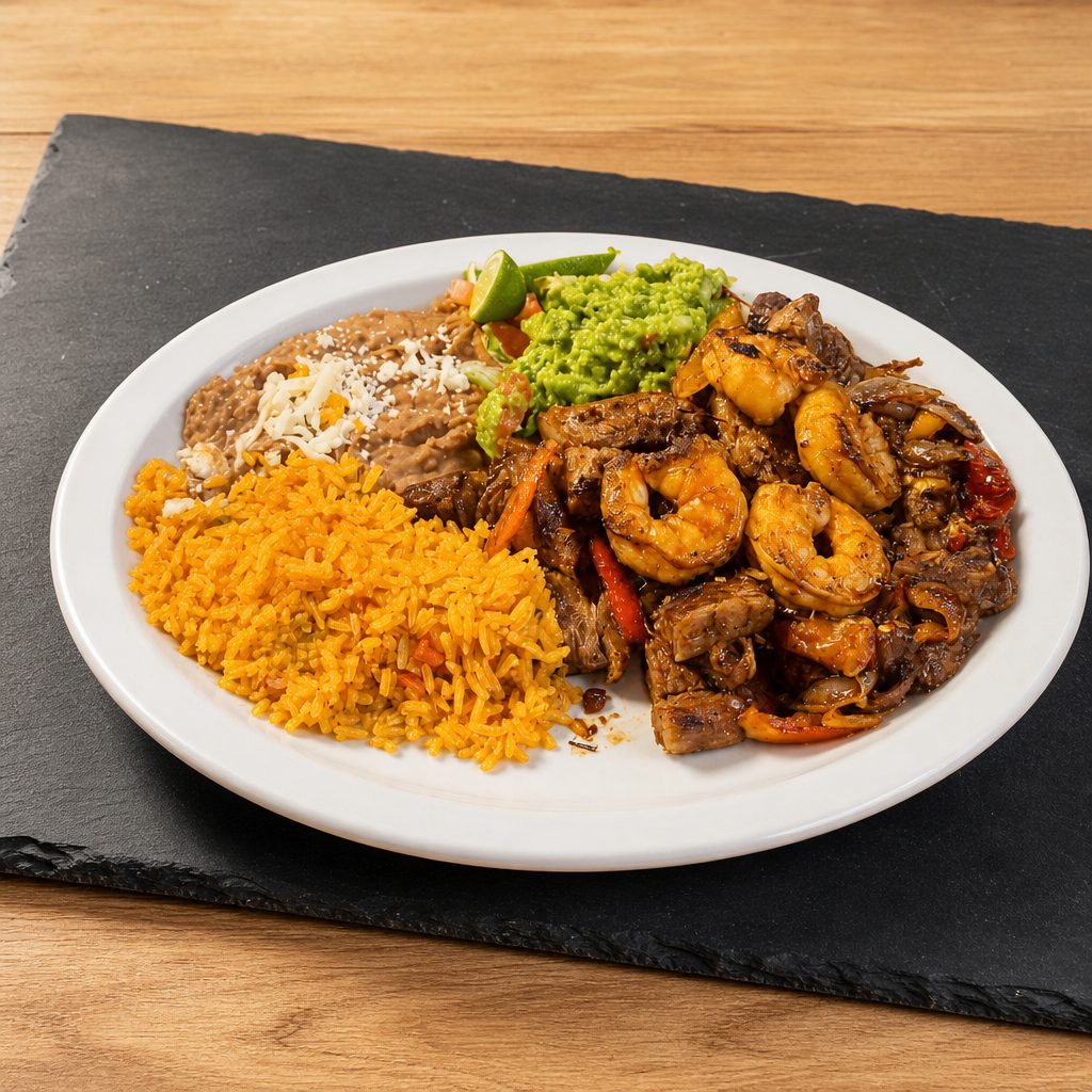 Steak and shrimp.