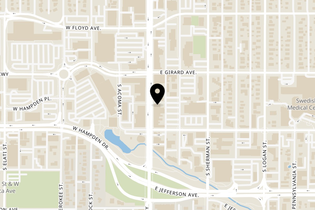 Map showing the location of Catrina's Mexican Food on 3454 S Broadway in Englewood